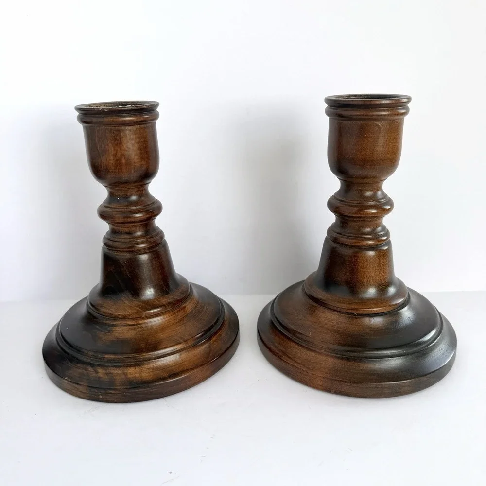 Large Chunky‎ Wooden Candlestick Holders Boho Cottagecore Farmhouse Witchy